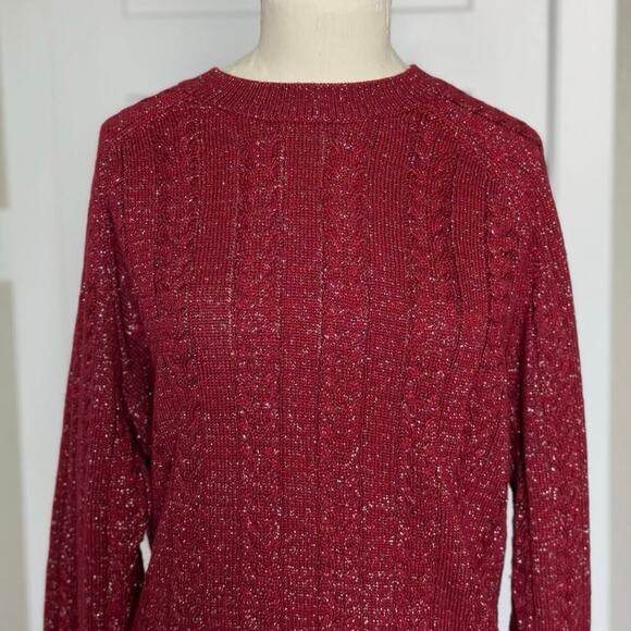 Athleta Crossroads Crew Merino Wool Blend Sweater Red Metallic Womens Size S - Picture 4 of 6